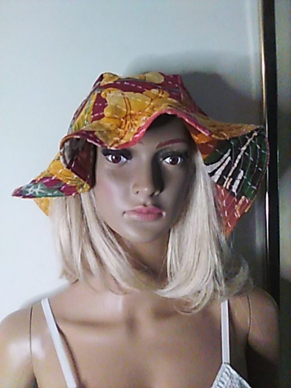Kantha Sun Hat Tropical M-L Floral Reversible Handmade Vacation Beach KS16.